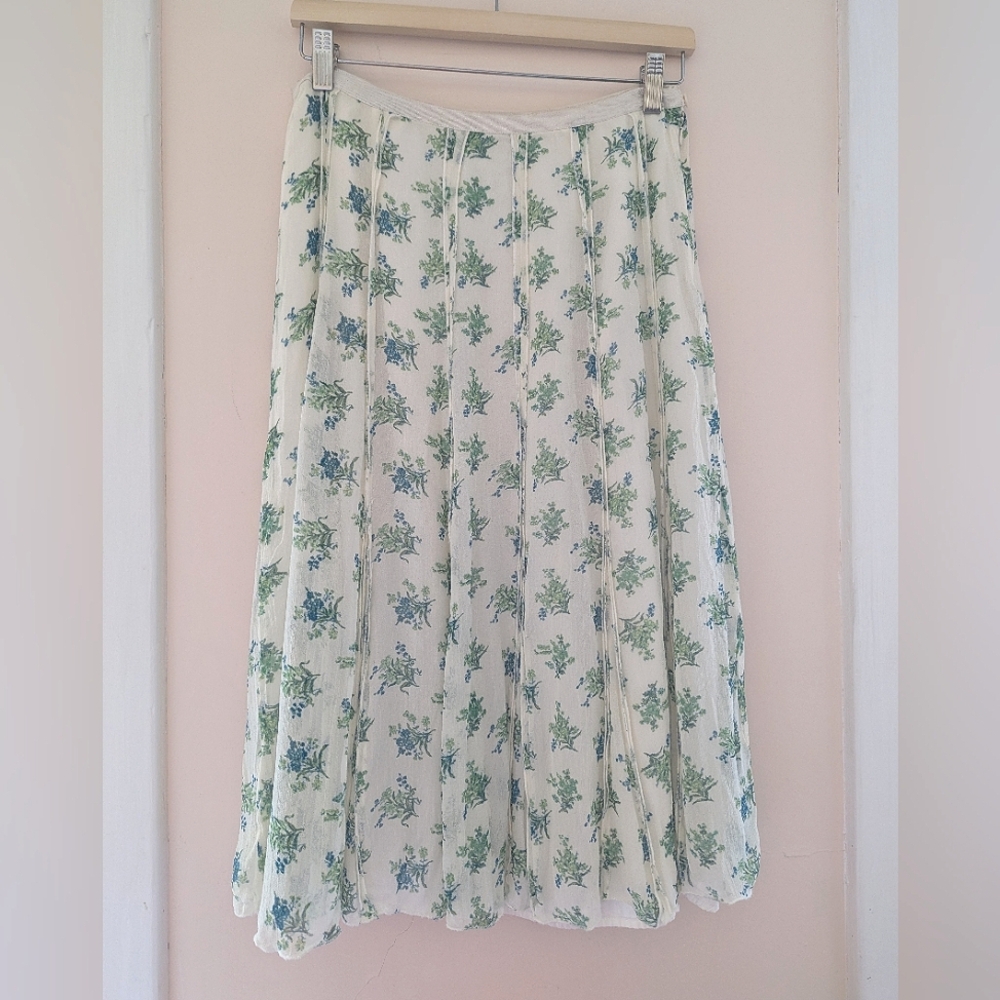 Women's Cream Floral Midi Skirt - Lightweight A-Line